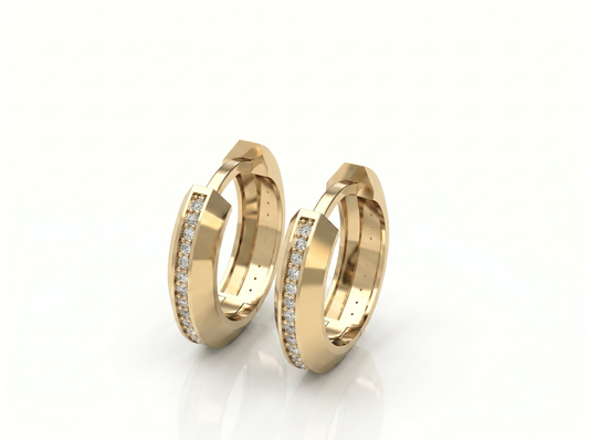Men’s Round Diamond Hoop Earrings | Slim Pavé Set Modern Design