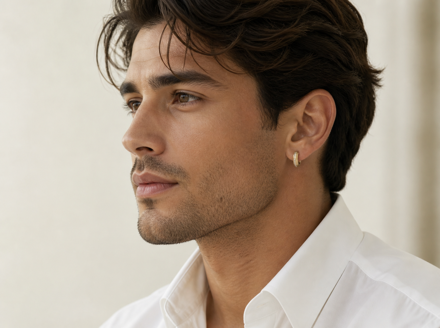 men’s round diamond hoop earrings | slim pavé set modern design