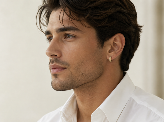 Men’s Round Diamond Hoop Earrings | Slim Pavé Set Modern Design