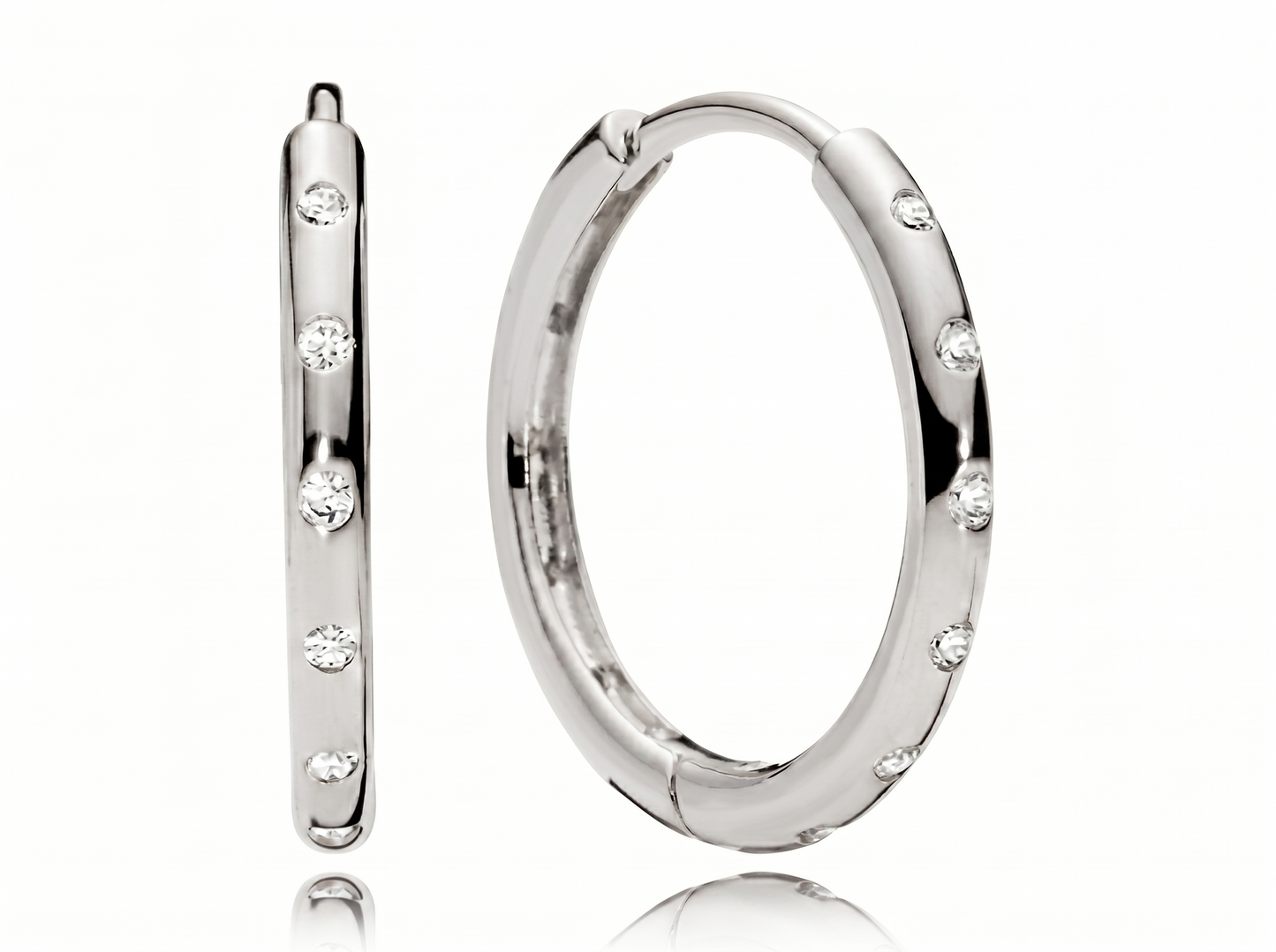 men’s round diamond hoop earrings | scattered bezel set design