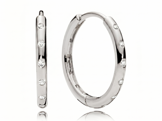 Men’s Round Diamond Hoop Earrings | Scattered Bezel Set Design