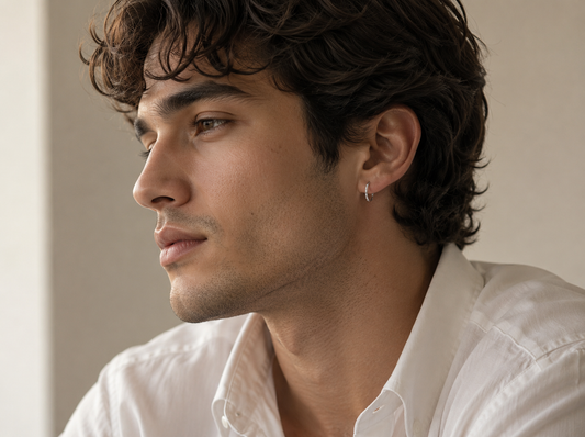 Men’s Round Diamond Hoop Earrings | Scattered Bezel Set Design