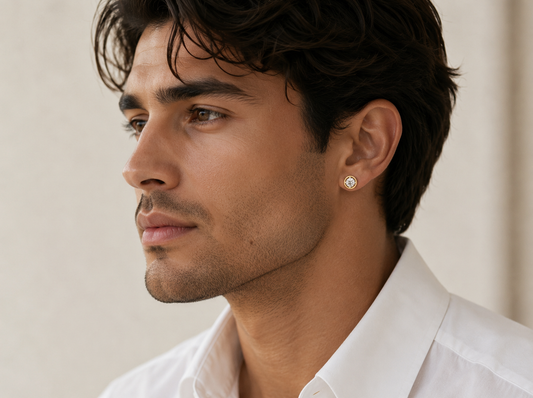 Men’s Square Diamond Cluster Stud Earrings | Multi Stone Grid Design