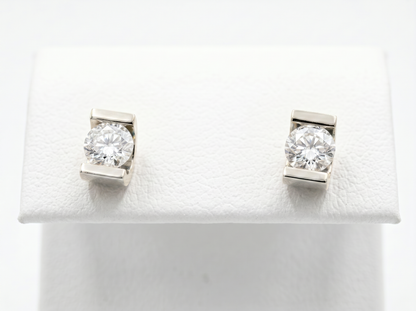 Men’s Round Diamond Stud Earrings | Modern Bar Set Solitaire Design