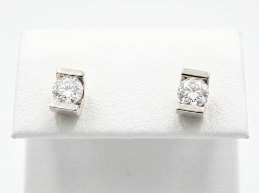 Men’s Round Diamond Stud Earrings | Modern Bar Set Solitaire Design