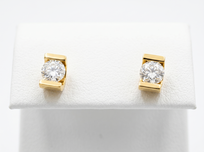 Men’s Round Diamond Stud Earrings | Modern Bar Set Solitaire Design