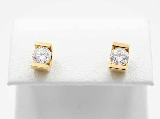 Men’s Round Diamond Stud Earrings | Modern Bar Set Solitaire Design