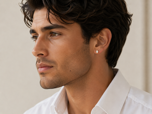 Men’s Round Diamond Stud Earrings | Modern Bar Set Solitaire Design