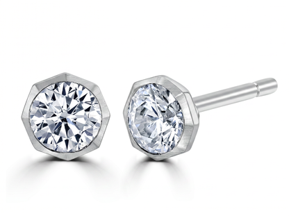 Men’s Round Diamond Stud Earrings | Hexagon Bezel Modern Design