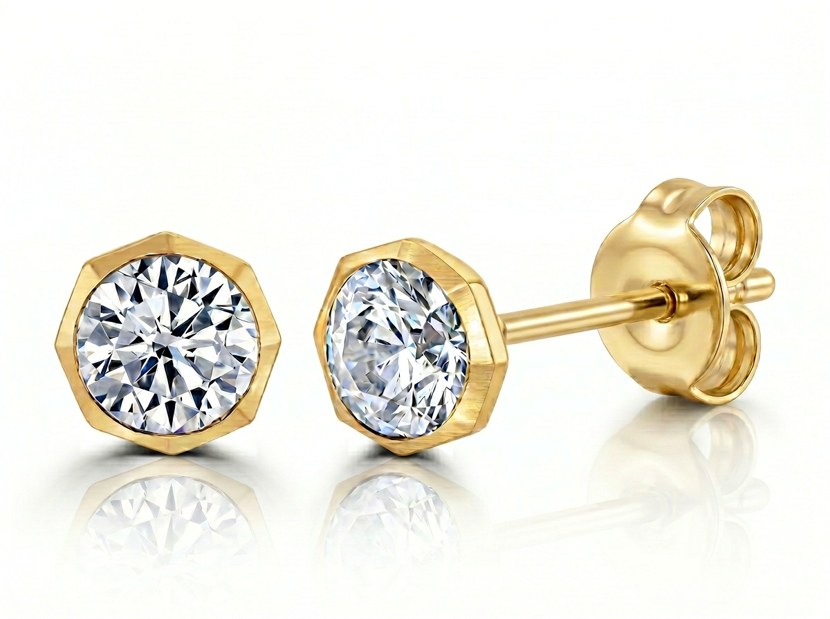 men’s round diamond stud earrings | hexagon bezel modern design