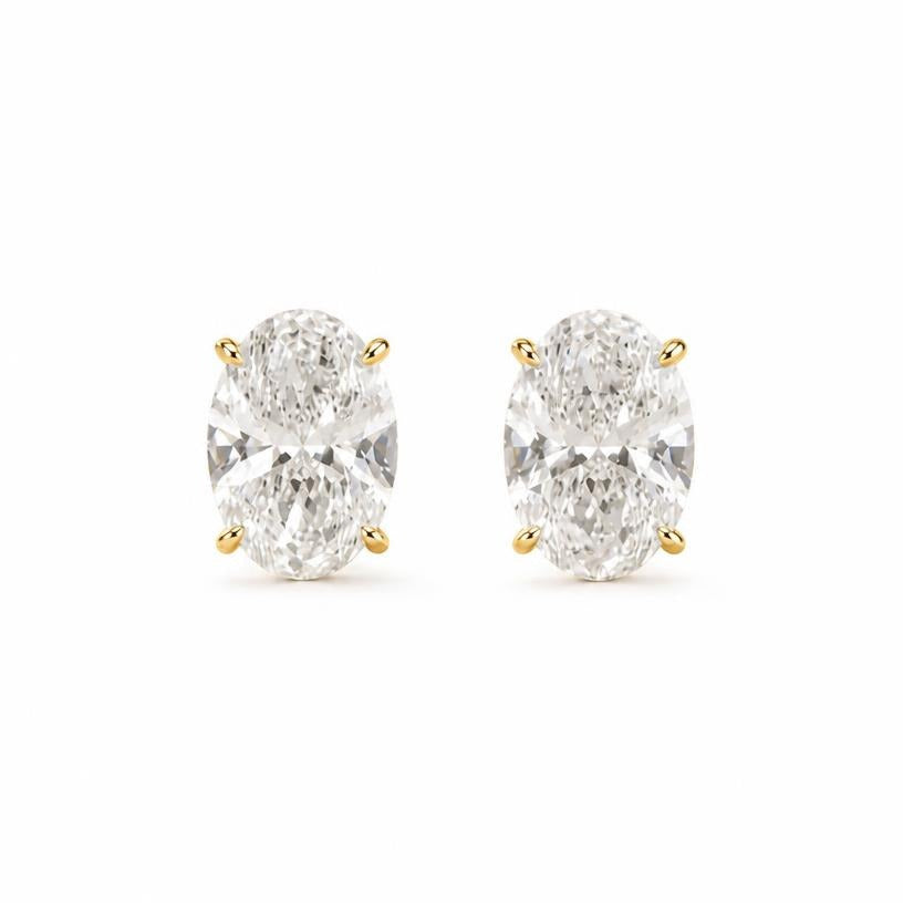 oval cut diamond stud women's earrings | 1ct four prong solitaire design