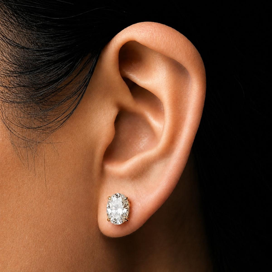 Oval Cut Diamond Stud Women's Earrings | 1ct Four Prong Solitaire Design