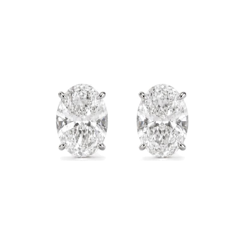 oval cut diamond stud women's earrings | 1ct four prong solitaire design
