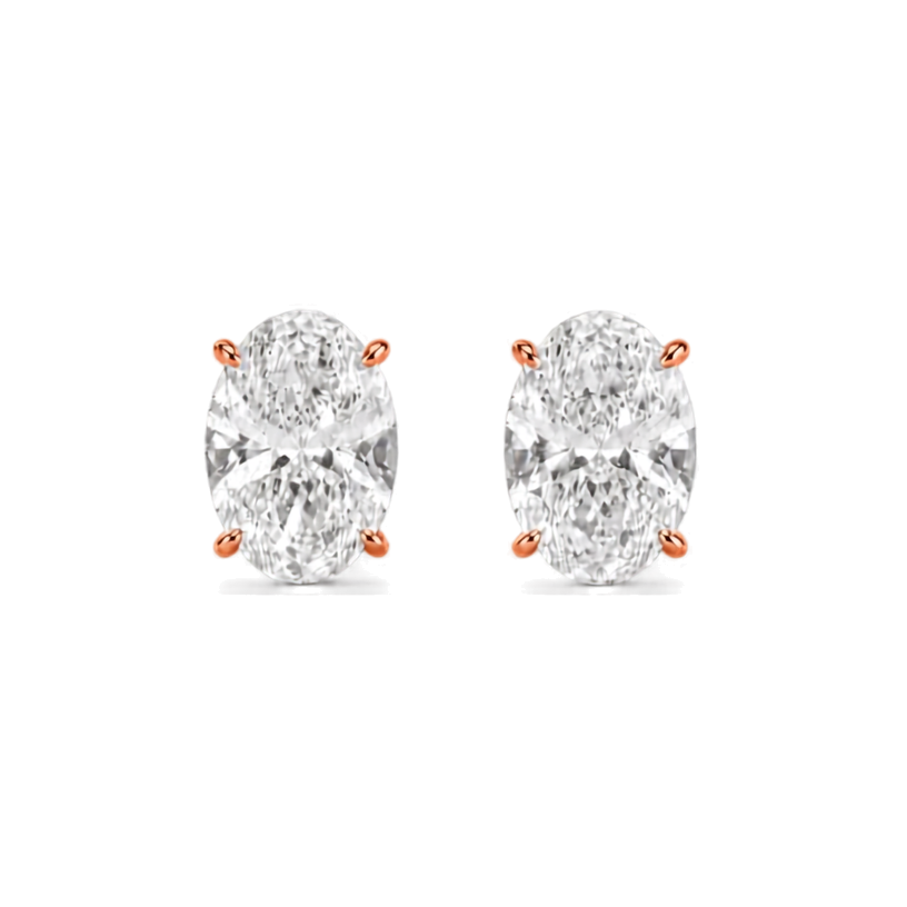 oval cut diamond stud women's earrings | 1ct four prong solitaire design