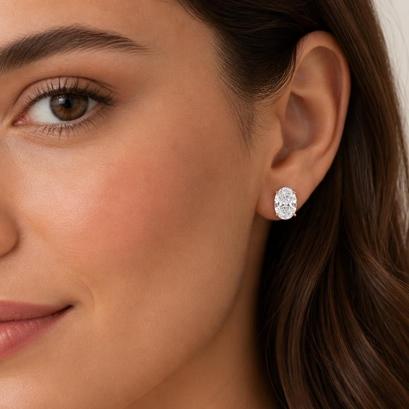 oval cut diamond stud women's earrings | 2ct four prong solitaire design