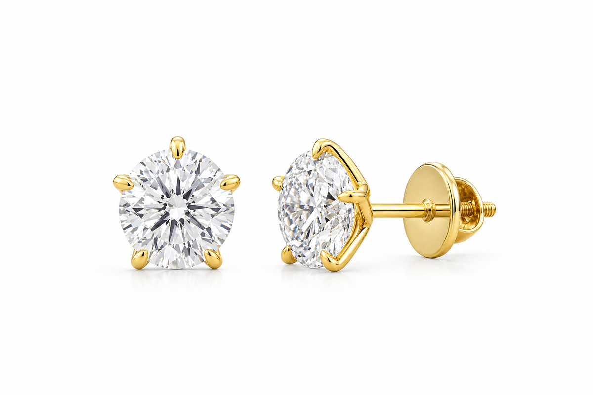 round cut diamond women's stud earrings | 1 ct five prong solitaire design