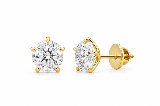 Round Cut Diamond Women's Stud Earrings | 1 CT Five Prong Solitaire Design
