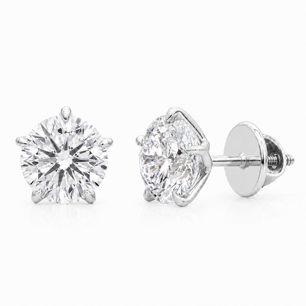 round cut diamond stud women's earrings | 2ct solitaire four prong setting