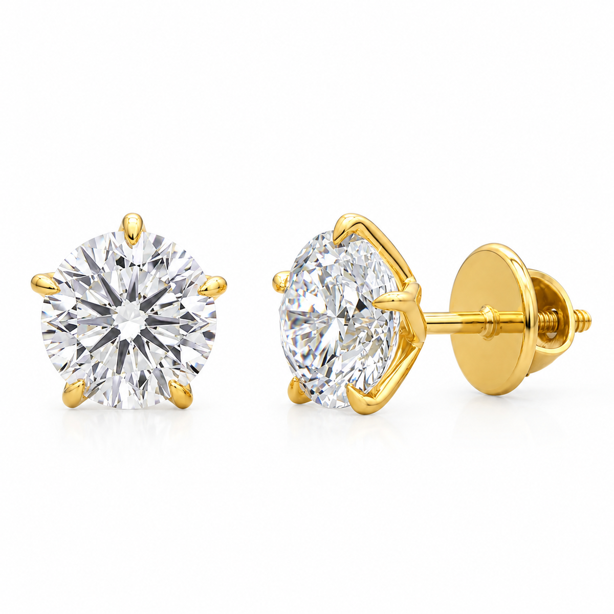 round cut diamond stud women's earrings | 2ct solitaire four prong setting
