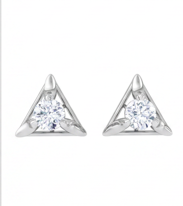 triangular frame diamond stud earrings | sculpted prong-set open design