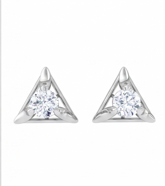 Triangular Frame Diamond Stud Earrings | Sculpted Prong-Set Open Design