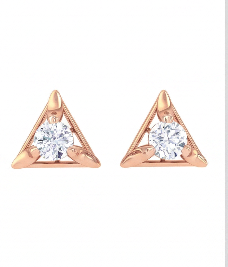 triangular frame diamond stud earrings | sculpted prong-set open design
