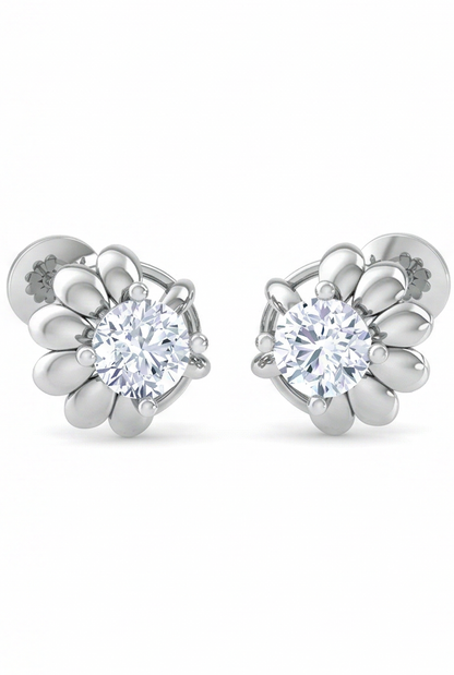 Petal Bloom Diamond Stud Earrings | Sculpted Prong-Set Floral Design