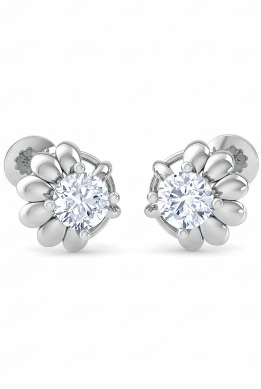 Petal Bloom Diamond Stud Earrings | Sculpted Prong-Set Floral Design