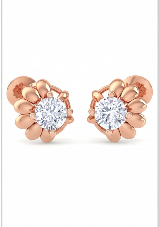Petal Bloom Diamond Stud Earrings | Sculpted Prong-Set Floral Design