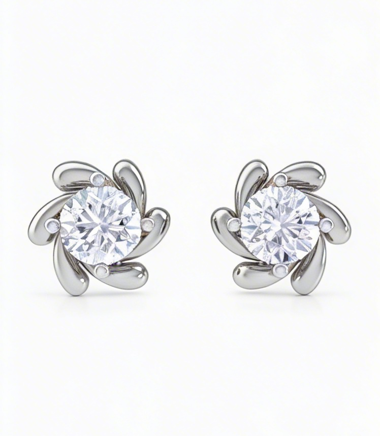 spiral bloom diamond stud earrings | sculpted prong-set floral design