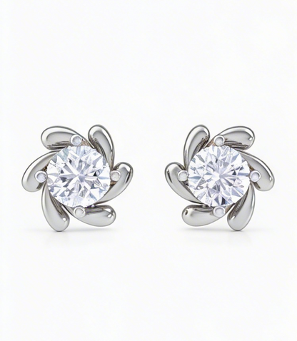 Spiral Bloom Diamond Stud Earrings | Sculpted Prong-Set Floral Design