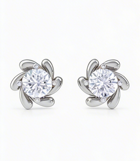 Spiral Bloom Diamond Stud Earrings | Sculpted Prong-Set Floral Design