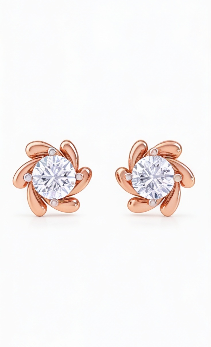 spiral bloom diamond stud earrings | sculpted prong-set floral design