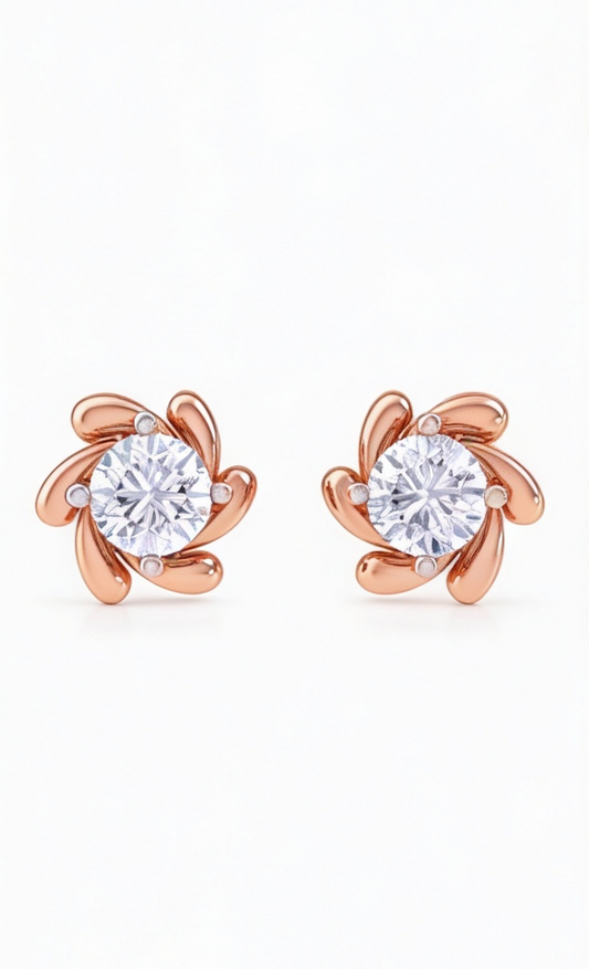 Spiral Bloom Diamond Stud Earrings | Sculpted Prong-Set Floral Design
