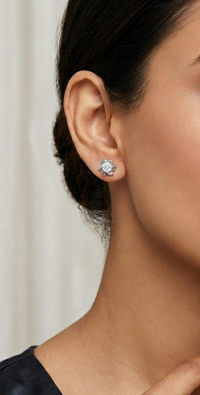 Spiral Bloom Diamond Stud Earrings | Sculpted Prong-Set Floral Design