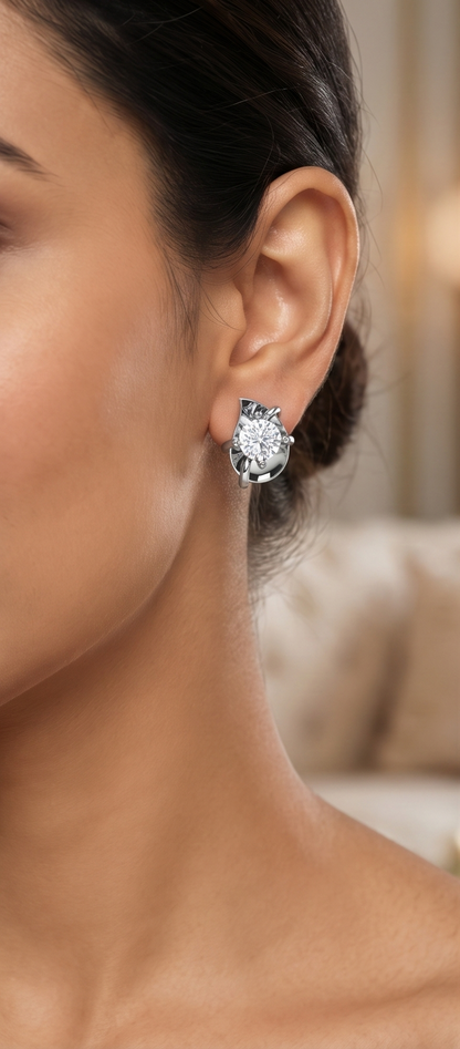 Round Brilliant Solitaire Diamond Stud Earrings | Classic Elegant Women's Setting