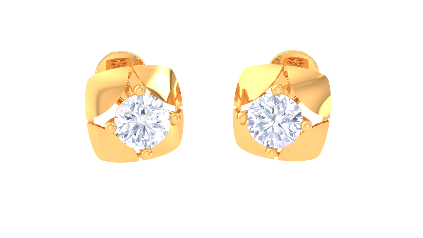 sculpted petal diamond stud earrings | prong-set layered floral design