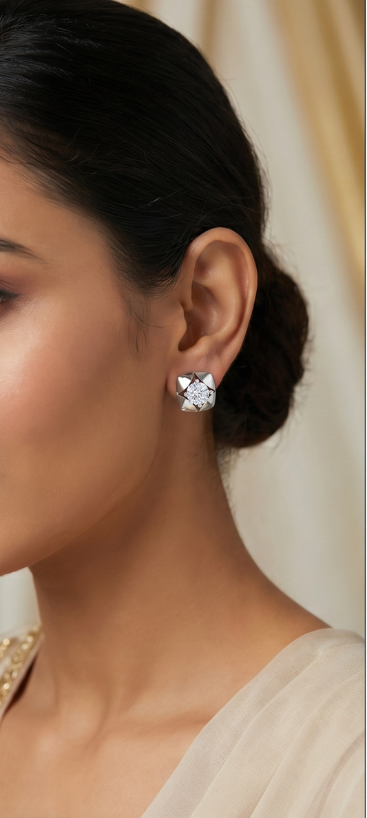 Sculpted Petal Diamond Stud Earrings | Prong-Set Layered Floral Design