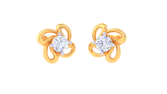 Floral Diamond Stud Earrings | Sculpted Prong-Set Swirl Design