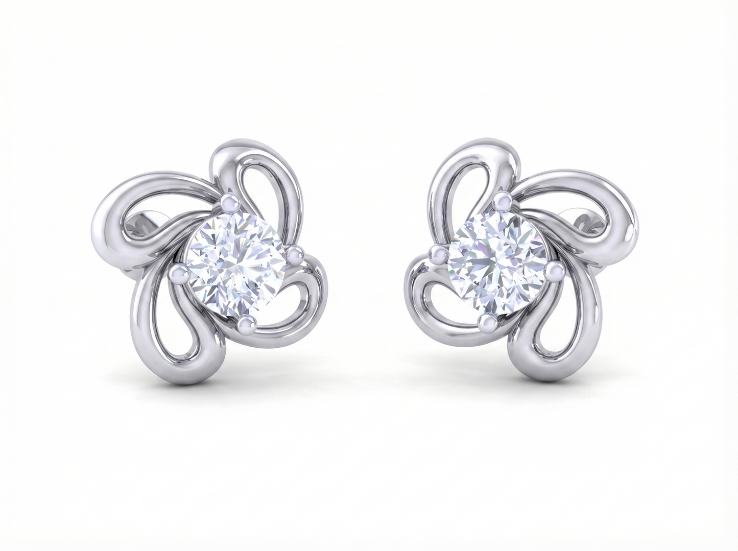 floral diamond stud earrings | sculpted prong-set swirl design