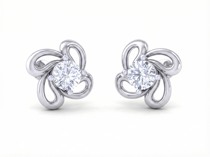 Floral Diamond Stud Earrings | Sculpted Prong-Set Swirl Design