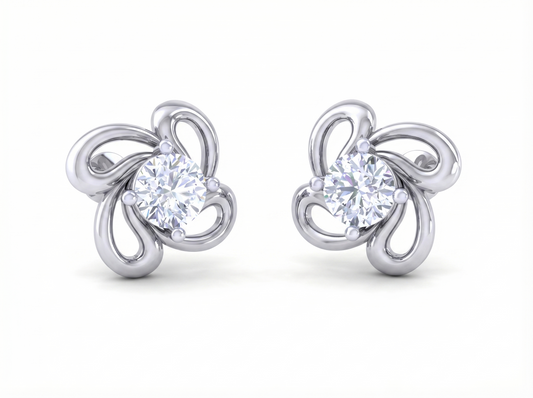 Floral Diamond Stud Earrings | Sculpted Prong-Set Swirl Design