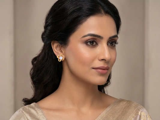 Floral Diamond Stud Earrings | Sculpted Prong-Set Swirl Design