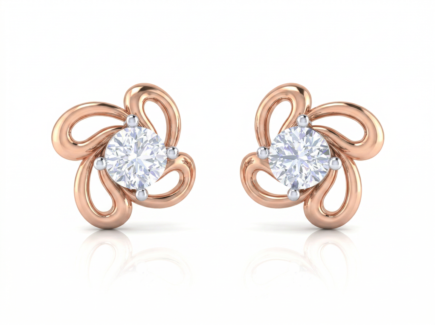 floral diamond stud earrings | sculpted prong-set swirl design