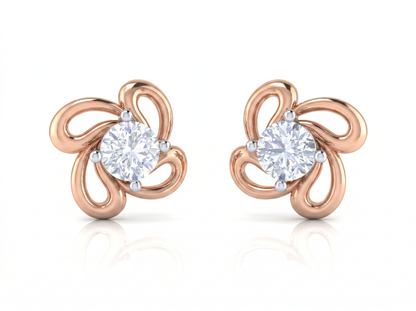 Floral Diamond Stud Earrings | Sculpted Prong-Set Swirl Design