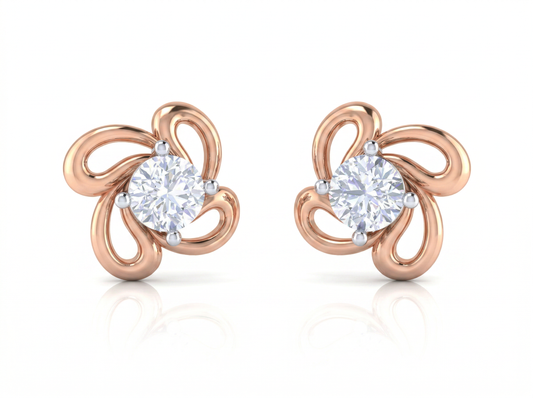 Floral Diamond Stud Earrings | Sculpted Prong-Set Swirl Design