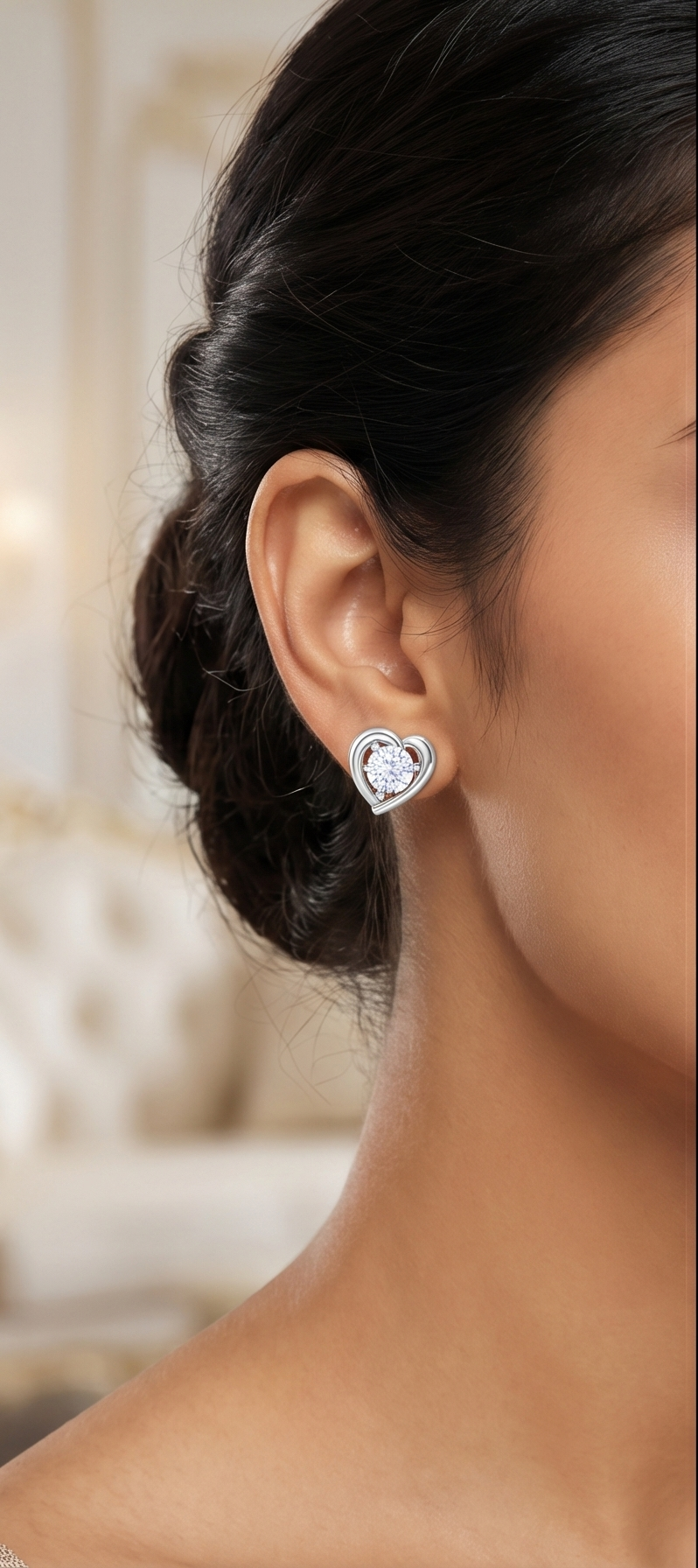 heart diamond stud earrings | sculpted prong-set open design
