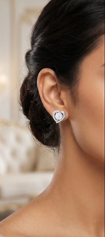 Heart Diamond Stud Earrings | Sculpted Prong-Set Open Design