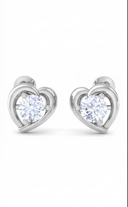 Heart Diamond Stud Earrings | Sculpted Prong-Set Open Design