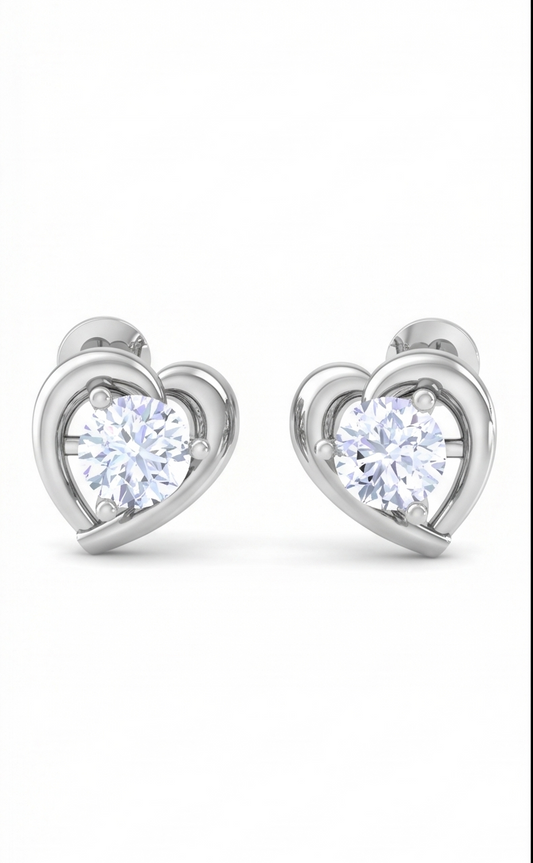 Heart Diamond Stud Earrings | Sculpted Prong-Set Open Design
